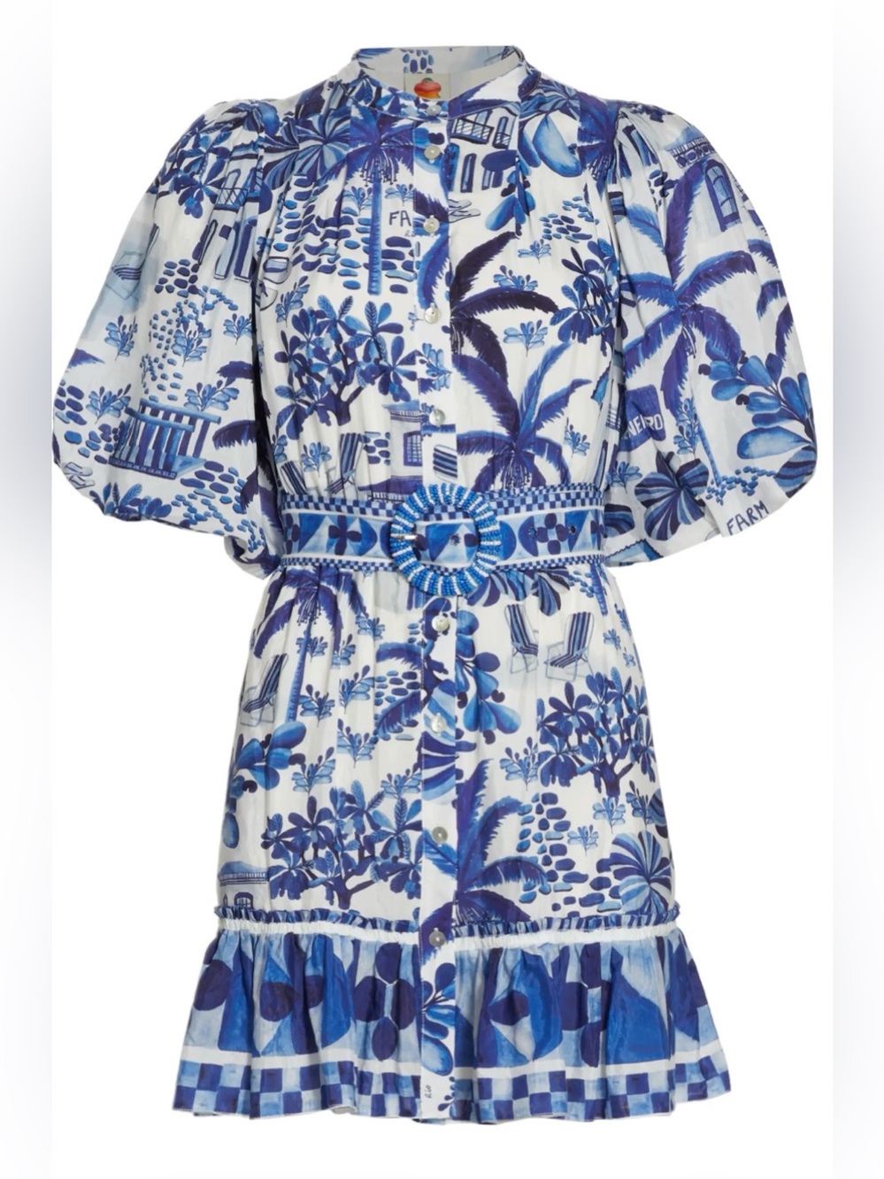 Farm Rio Puff-Sleeve Sweet Rio Mini Dress